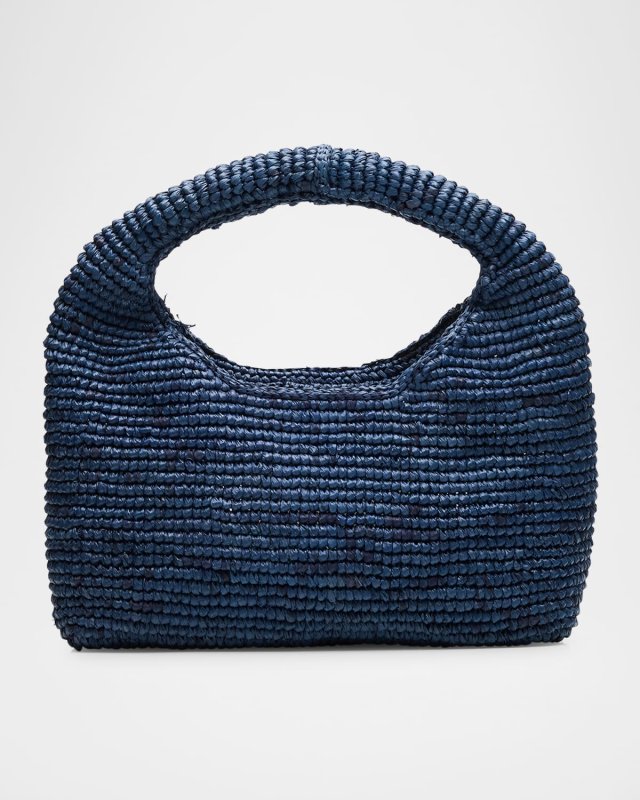 Half Moon Raffia Top-Handle Bag